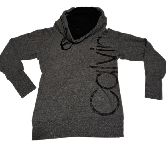 CALVIN KLEIN Performance Cowl Neck Slate Gray Sweatshirt Hoodie Sz Small EUC - Picture 1 of 5
